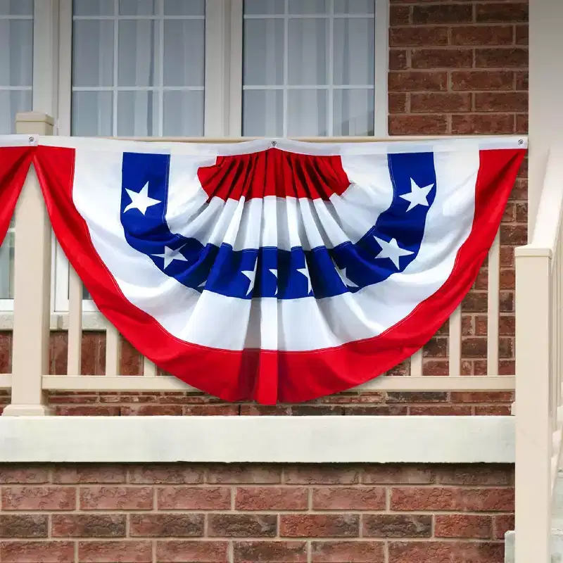 G128 USA Patriotic Pleated Fan Flag - 36 x 72 Printed Stars & Stripes with Canvas Header
