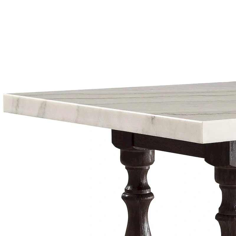 Wooden Dining Table with Marble Top , White and Brown