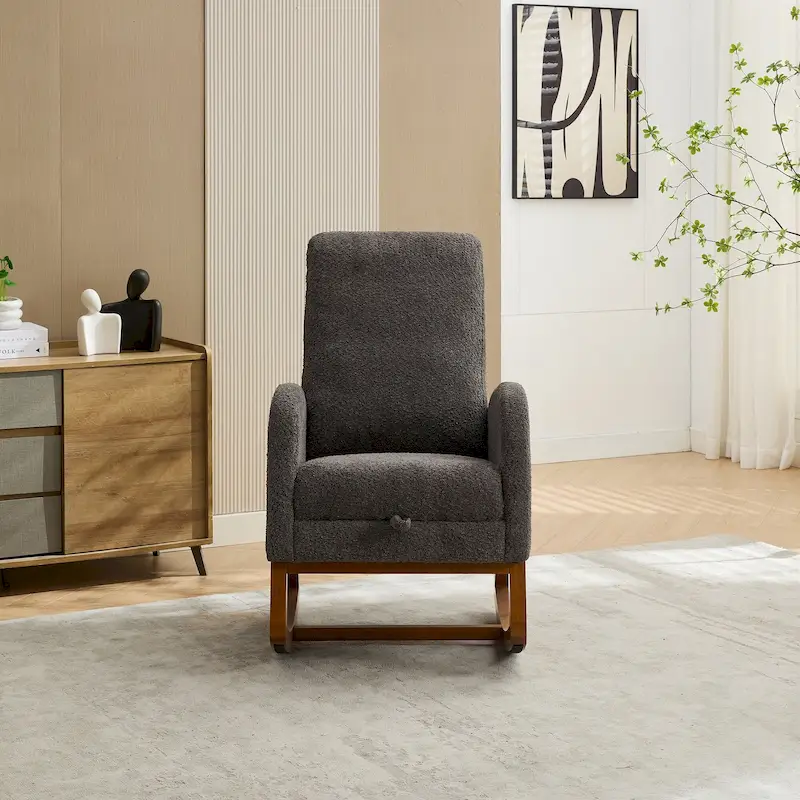 Wingback Rocking Chair with Side Pockets – 1-Seat, Charcoal / Navy / Light Gray / Ivory / Caramel