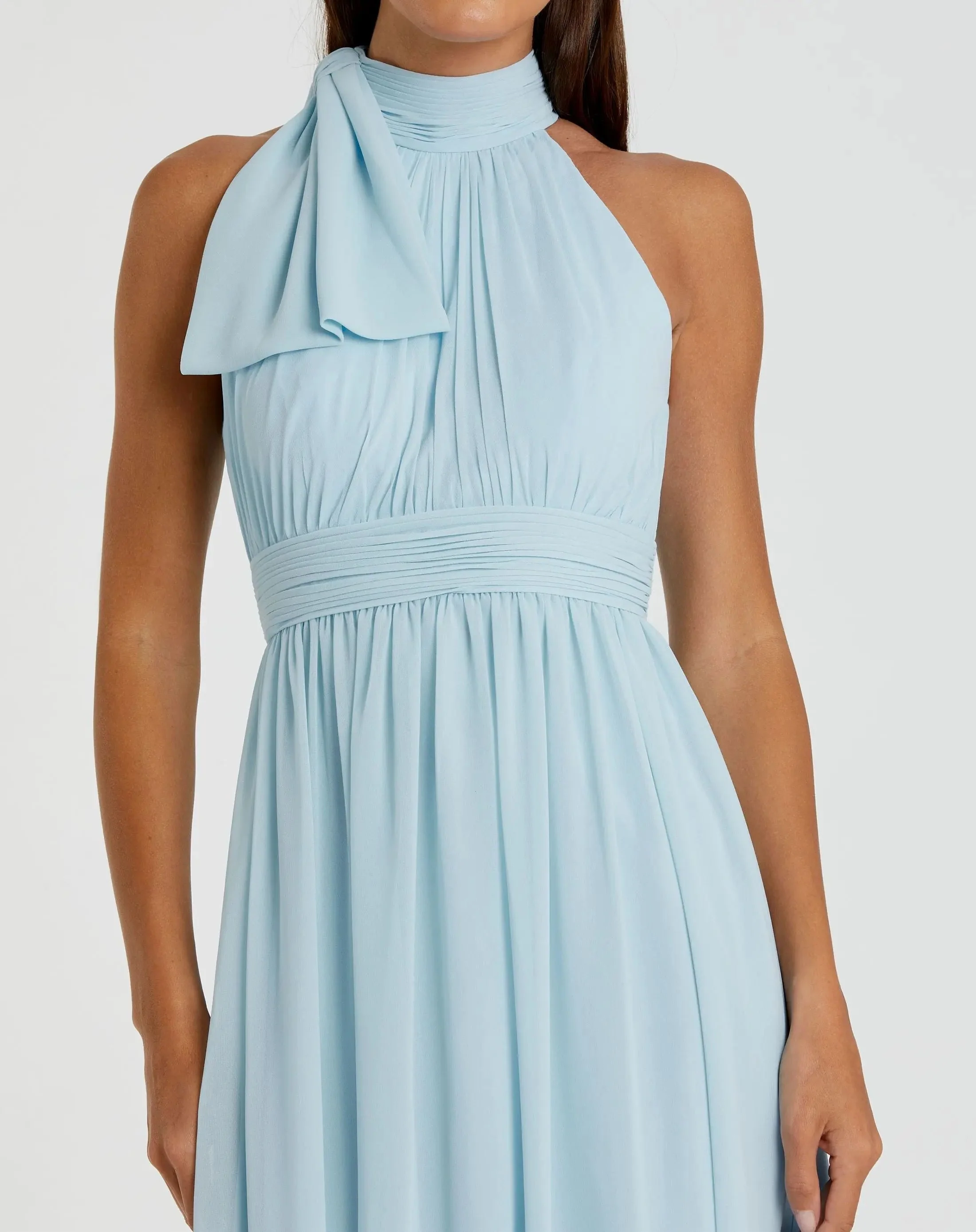 Blue High Neck Chiffon Gown