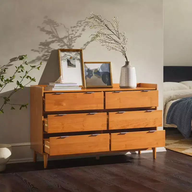 Mid-Century Modern Solid Wood 6-Drawer Double Dresser Caramel - Walker Edison