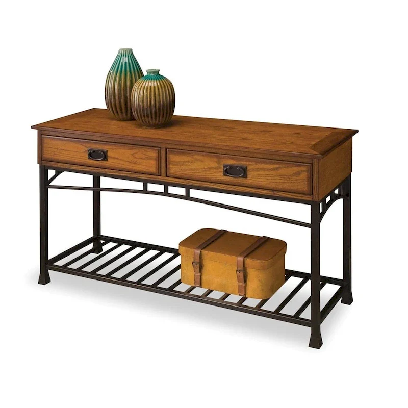 Modern Craftsman Distressed Oak Sofa Table