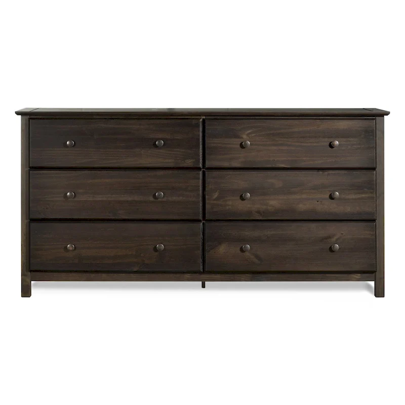 Shaker-Style 6-Drawer Solid Pine Dresser – Espresso / Walnut / Cherry / Natural