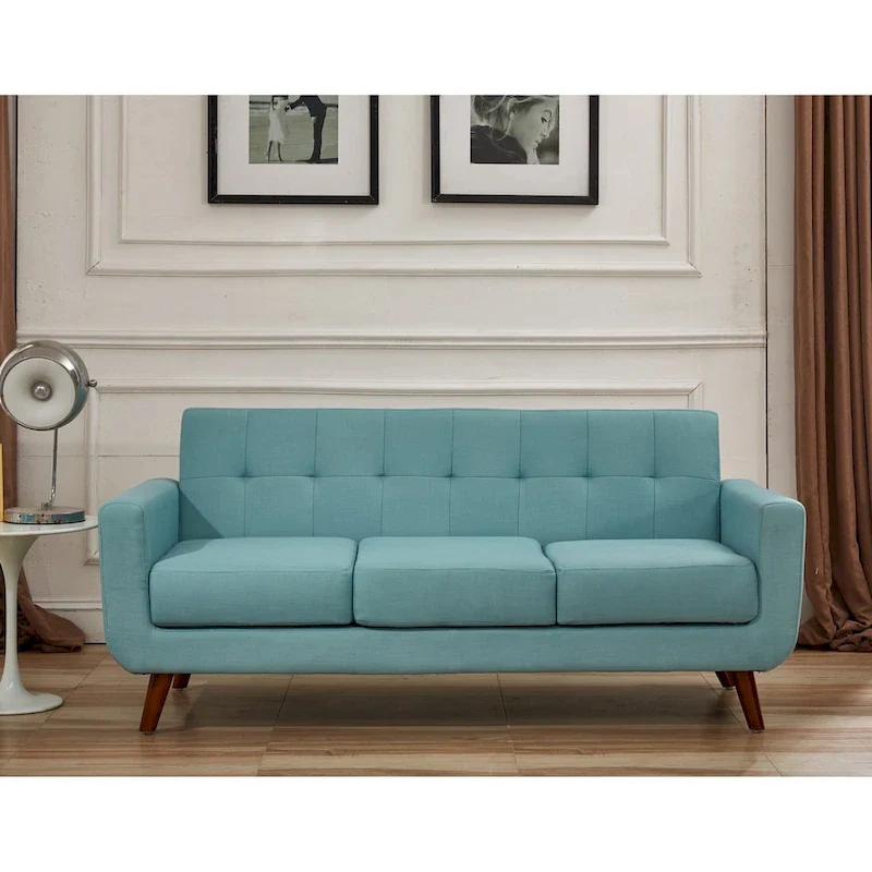Linen Upholstered Tufted Mid-Century Sofa