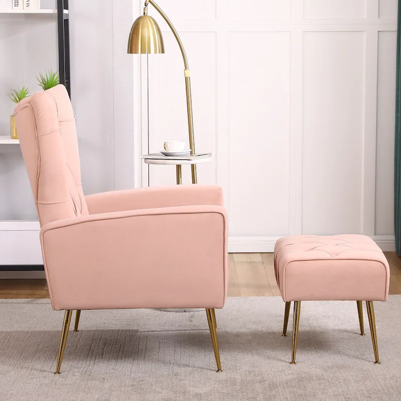 Upholstered Wingback Chair with Ottoman