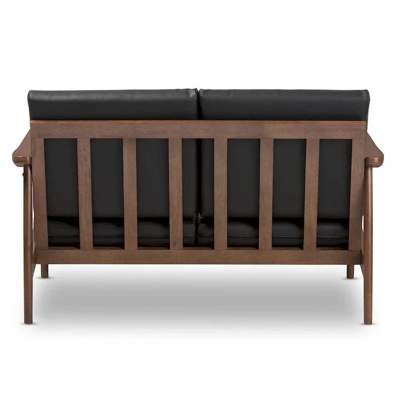 Brown Mid-Century Loveseat with Walnut Frame - Seats 2