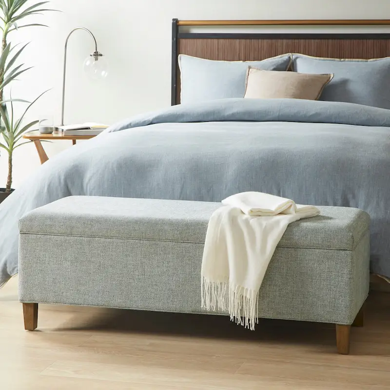 Blue Upholstered Storage Bench 48