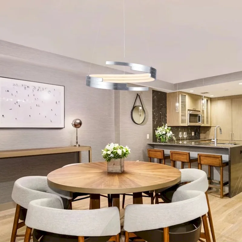 Contemporary Silver LED Circular Spiral Chandelier - 13.77  x 17.71  x 17.71