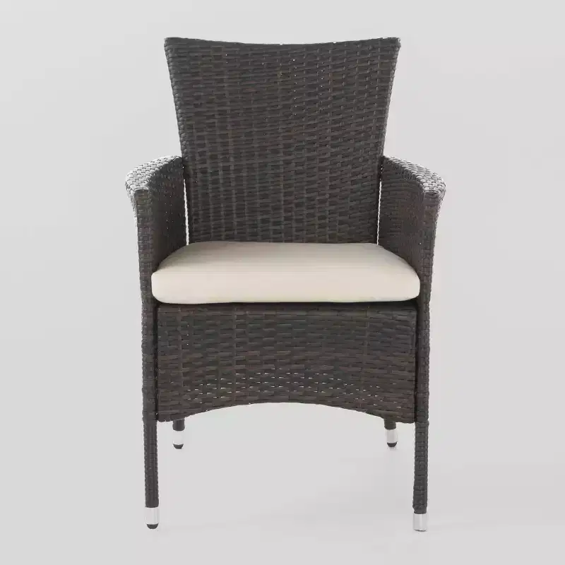 Ellie 3pc Acacia Wood Wicker Bistro Set - Brown/Beige - Christopher Knight Home: Weather-Resistant with Polyester Cushions