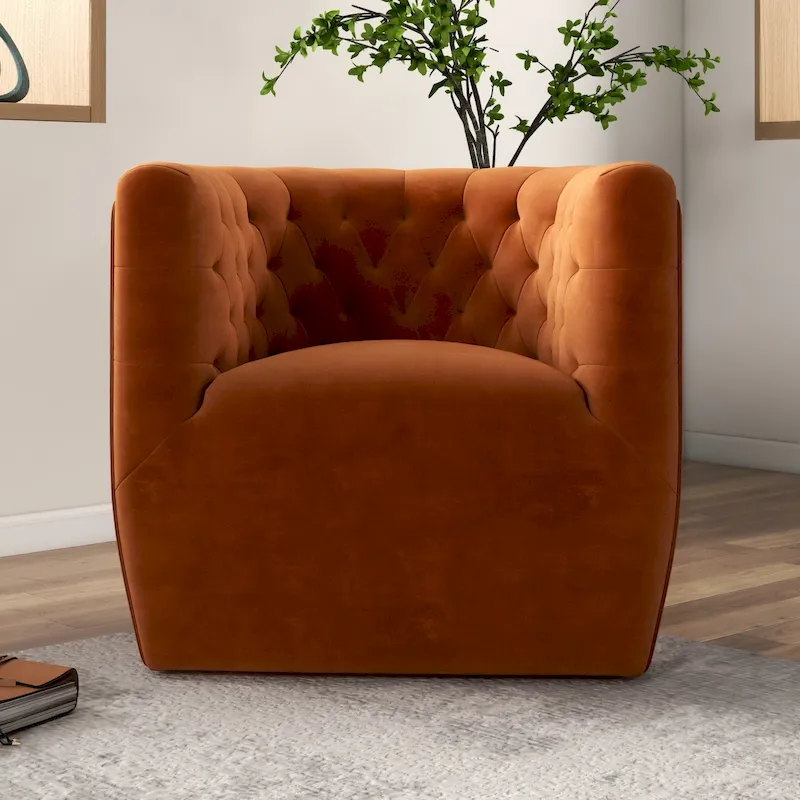 Luxor Mid-Century Modern Comfy Burnt Orange Velvet Swivel Accent Chair