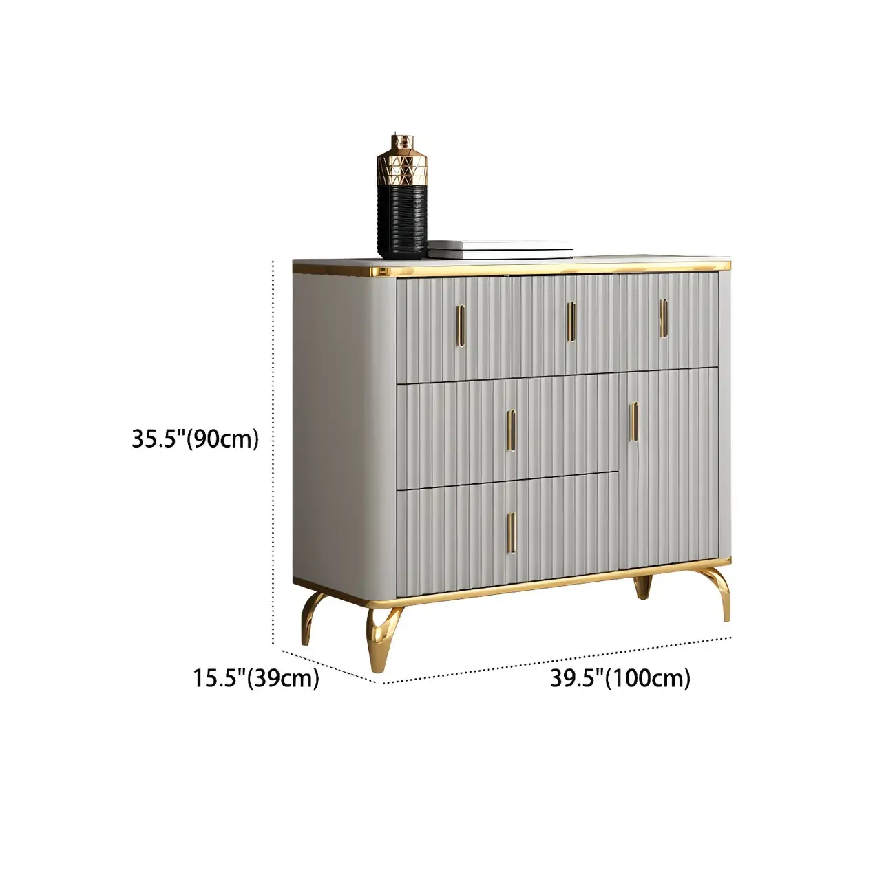 Elegant Gray Wooden Dressers & Chests with Gold Handles