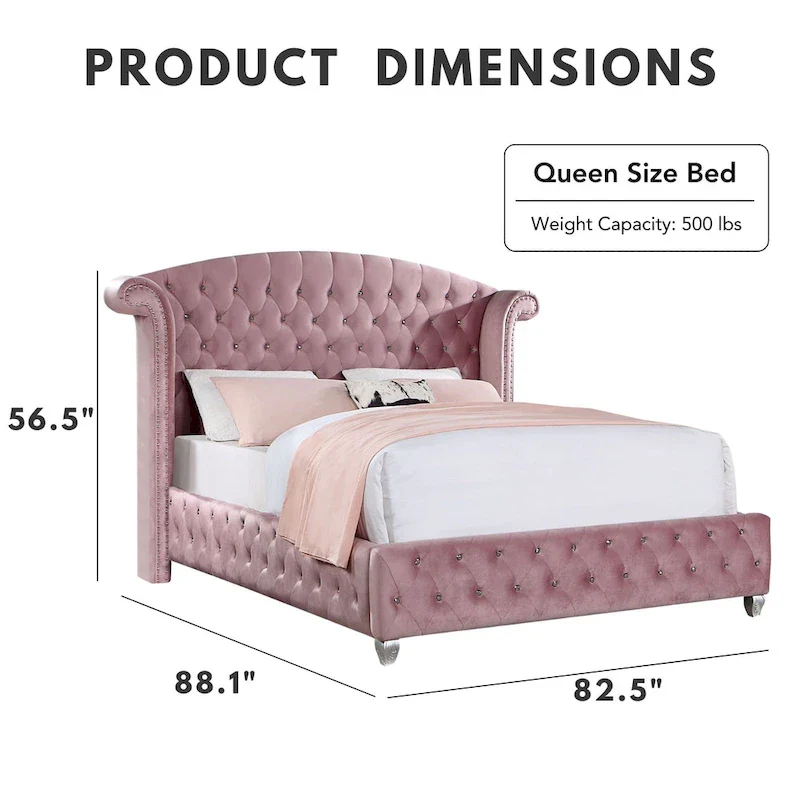 Vyvi Glam Upholstered Pink Button Tufted Wingback Panel Bed by Furniture of America