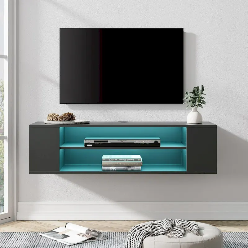 WAMPAT Floating TV Stand Shelf Wall Mounted Entertainment Center Floating Cabinet Media Hutch Under TV, 39 Inch