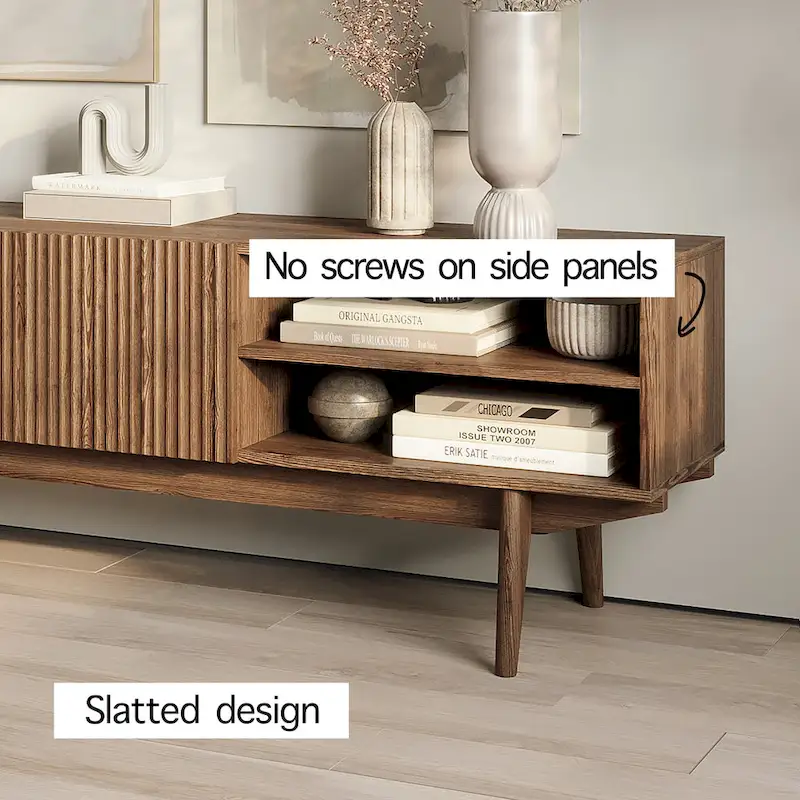 Living Skog Kelly TV Stand Console Fits TV's up to 65 in. with Wood Legs in Mid Century Modern Scandinavian Design