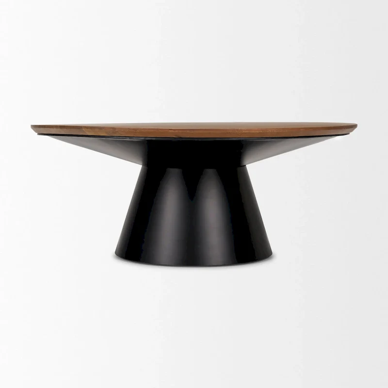 Medium Brown & Black Round Coffee Table for 1–2
