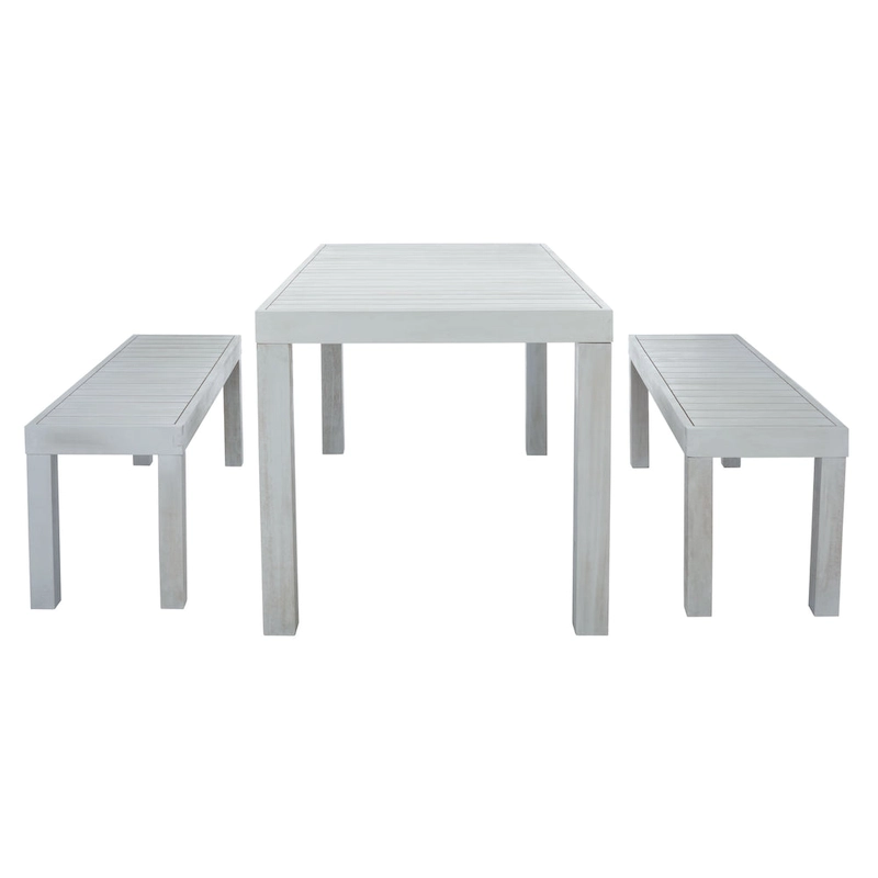 SAFAVIEH Outdoor Living Dario 3-Piece Dining Set With 59-Inch L Table And 2 Backless Benches - 59