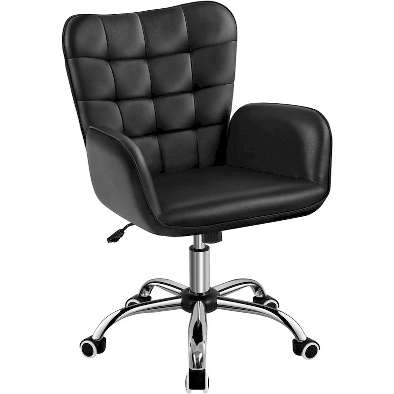 Faux Leather Desk Chair with Padded Armrests, Modern Office Chair, Adjustable Height