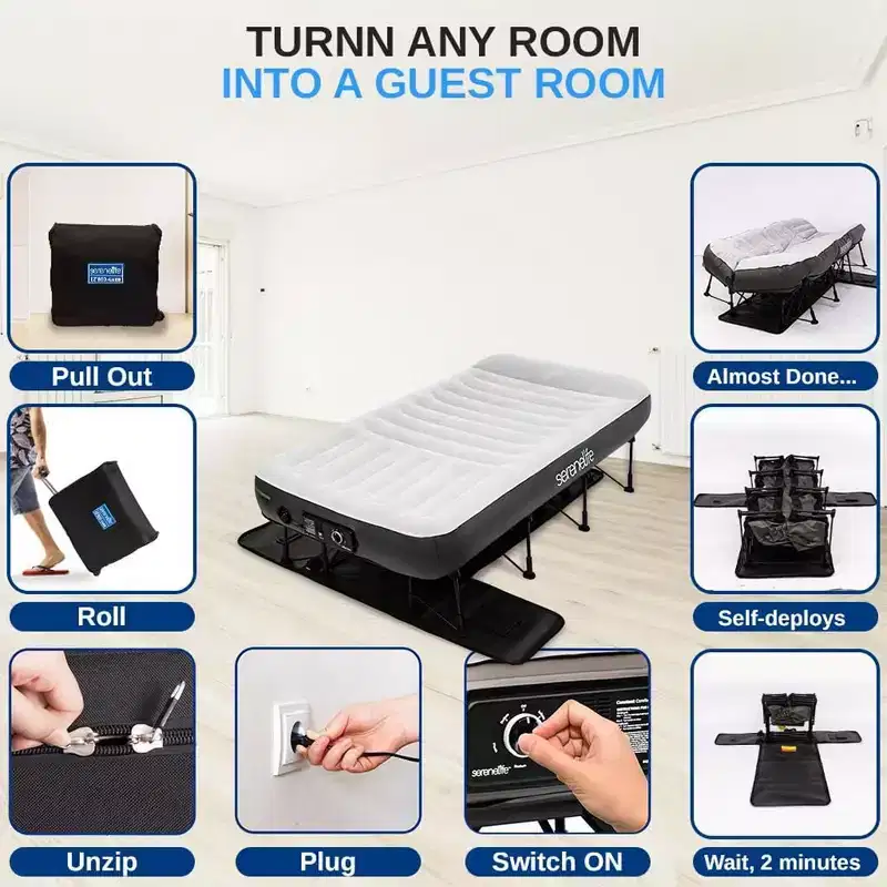 SereneLife Luxe Series EZ Bed - Twin Air Mattress with Frame - SLEZBDTW10LX