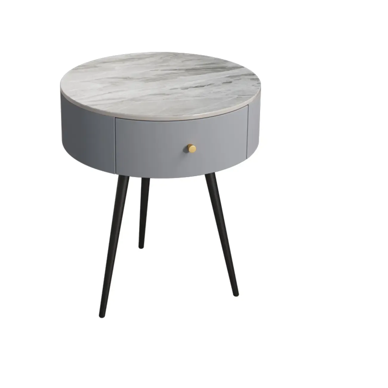 Modern Sintered Stone Top Round Drawer Tripod Nightstand