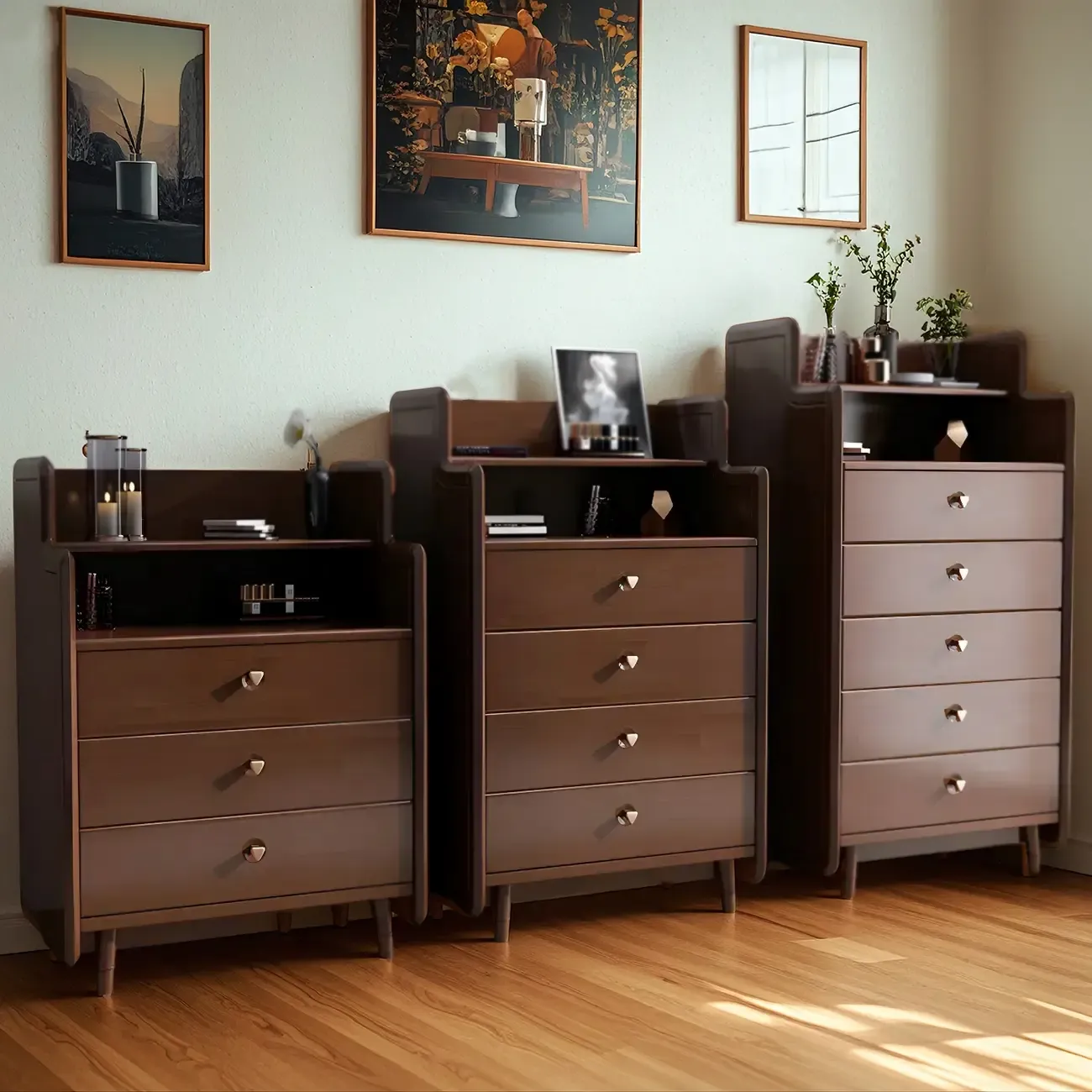 Durable Low Rubberwood Bachelor Chest in Nut-Brown