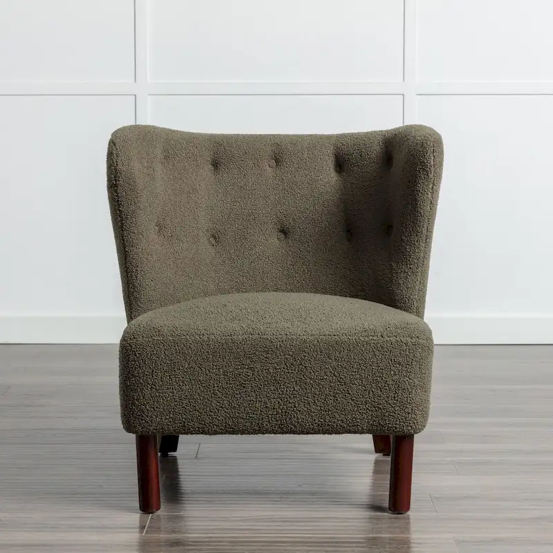 Armless Accent Chair with Sherpa Fabric and Wood Legs