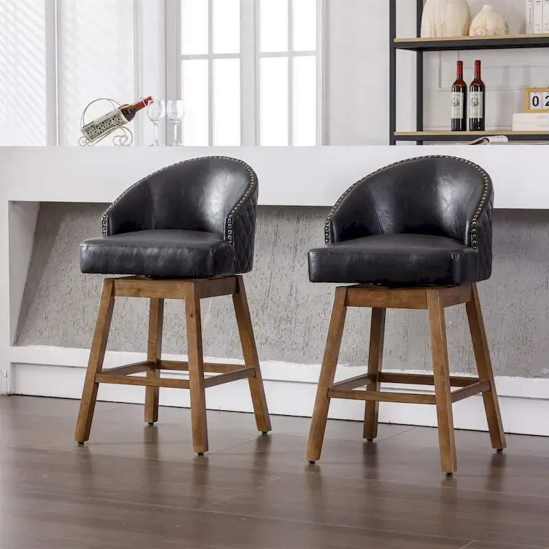 360 Degree Swivel Counter Height Bar Stools with Footrest Set of 2