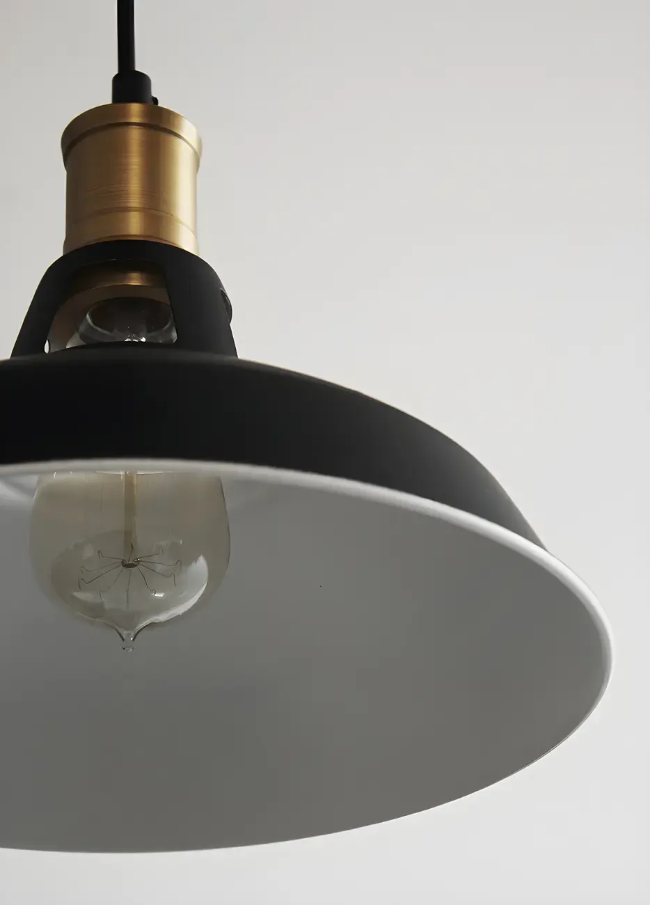 Industrial 1-Light Black Gold Iron Barn Pendant Light