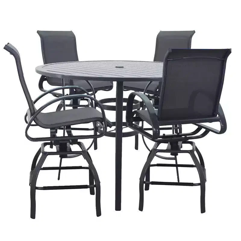 Courtyard Casual Santa Fe 5 pc Balcony Height 48 Round Dining Set Includes one 48 Balcony Table and Four Balcony Swivel Stools