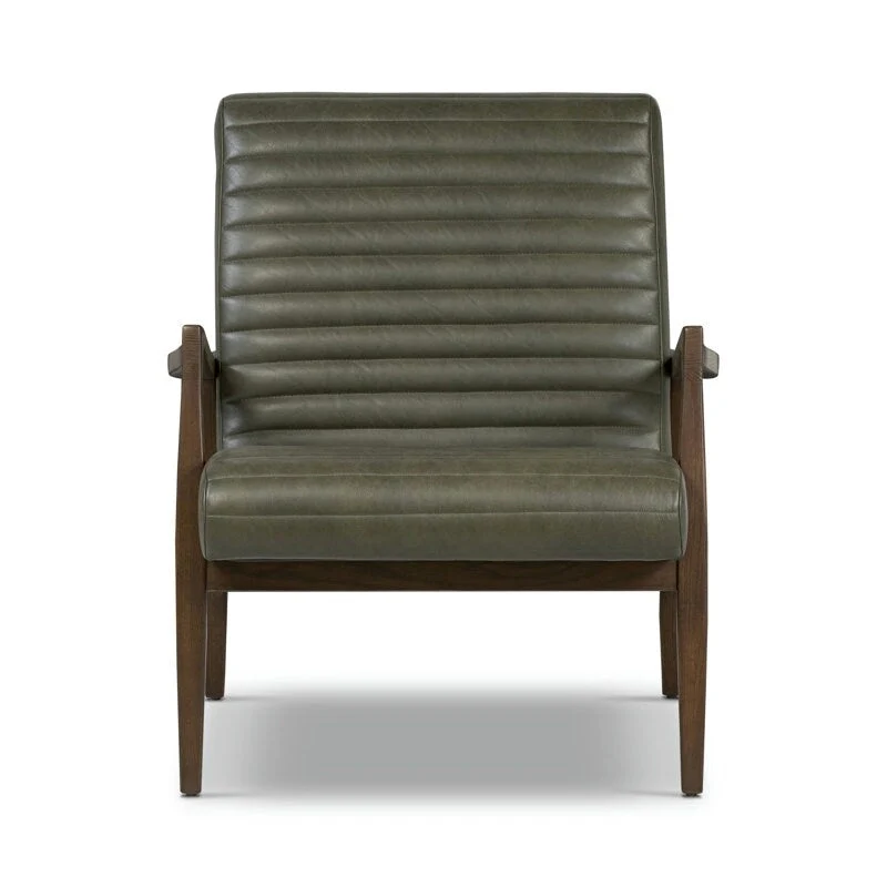 Walnut Ribbed Leather Lounge Chair