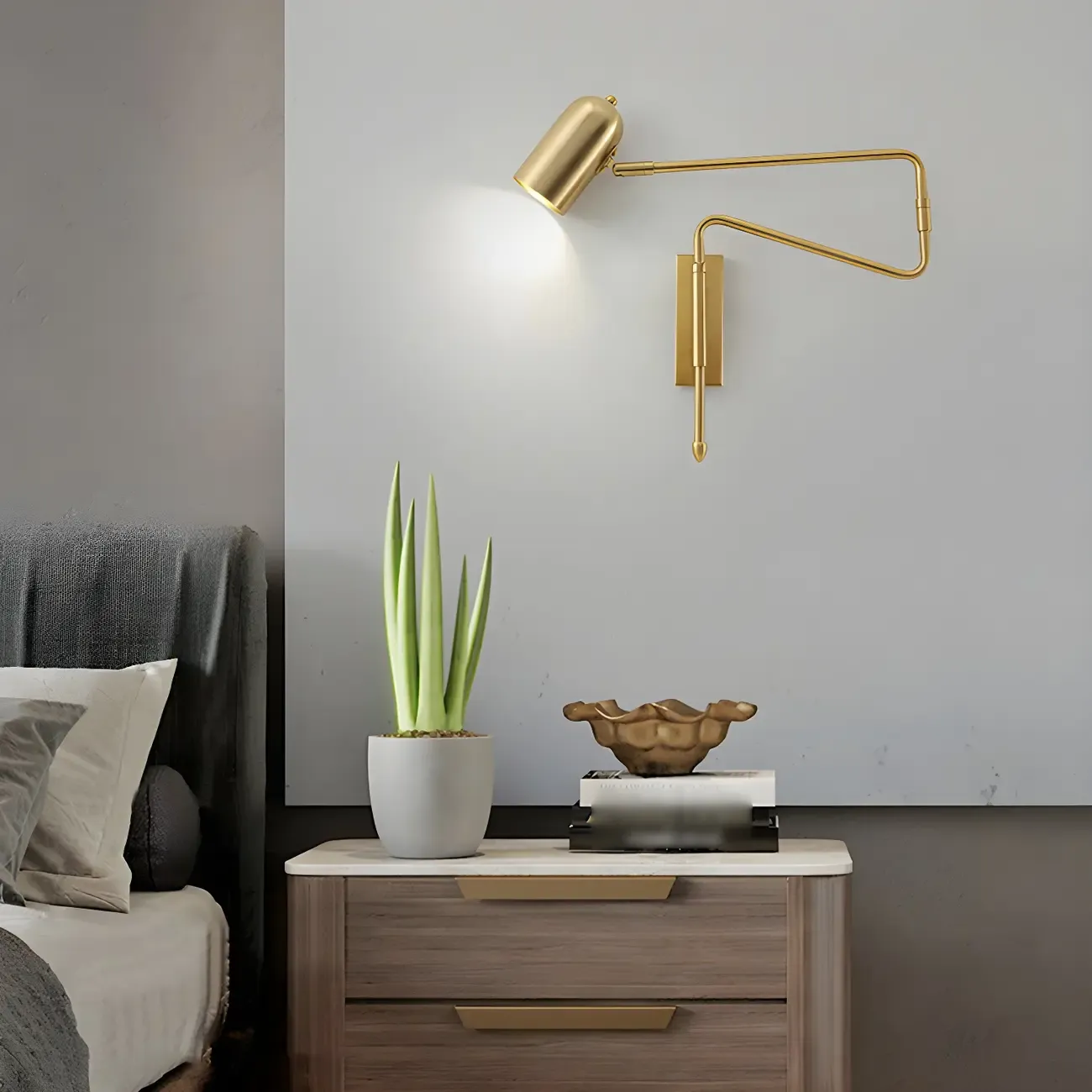 Modern Brass Black Adjustable Swing Arm Wall Light