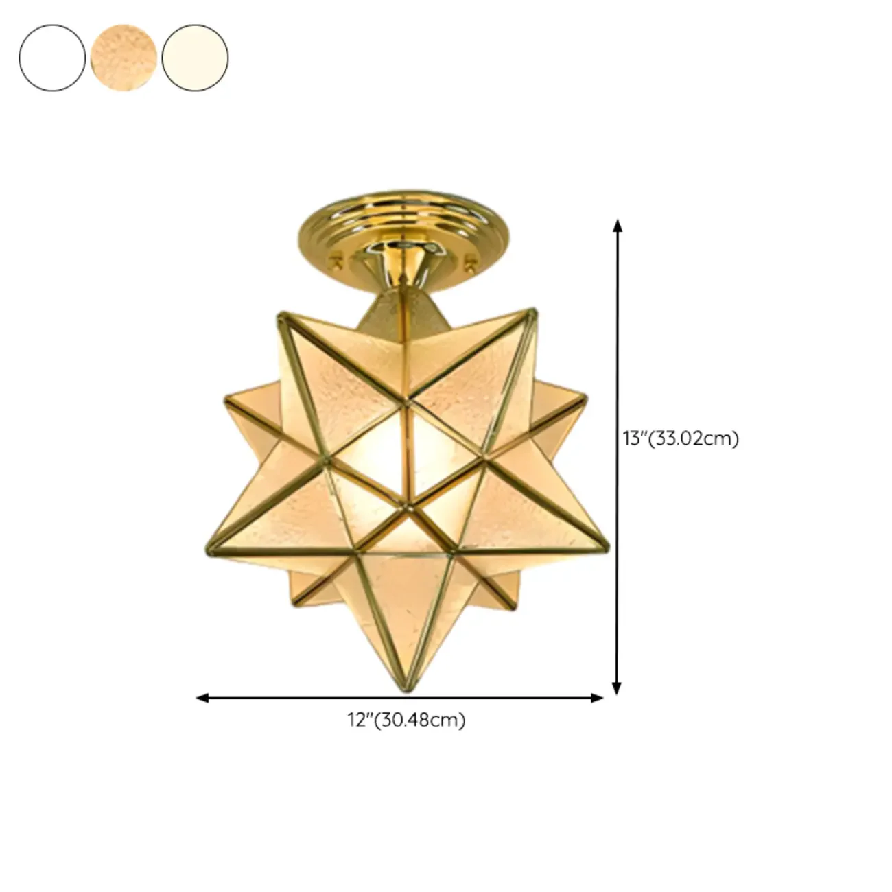 Colonial Style Gold Star Glass Shade Semi Flush Ceiling Light