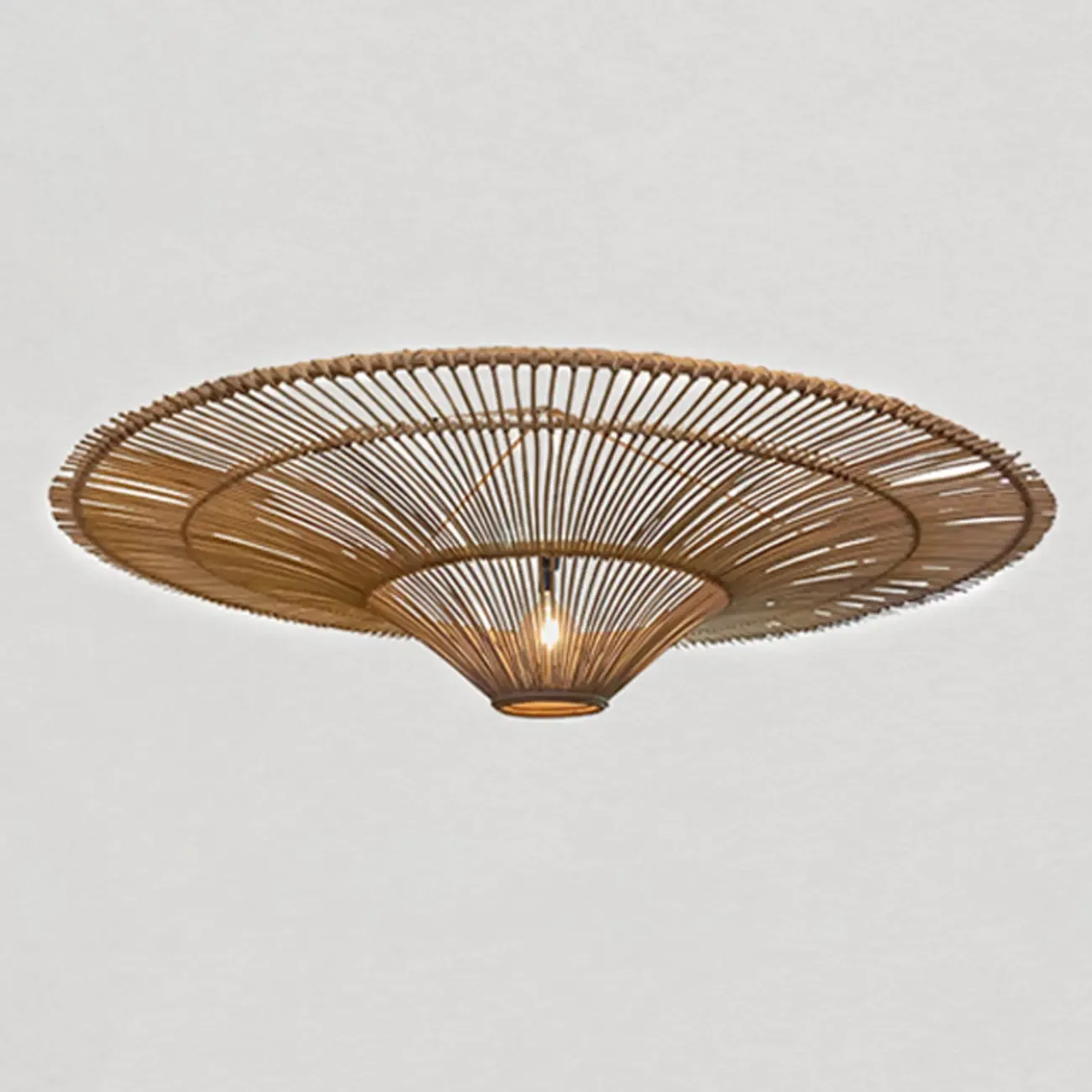 Natural Woven Rattan Bohemian Semi Flush Ceiling Light