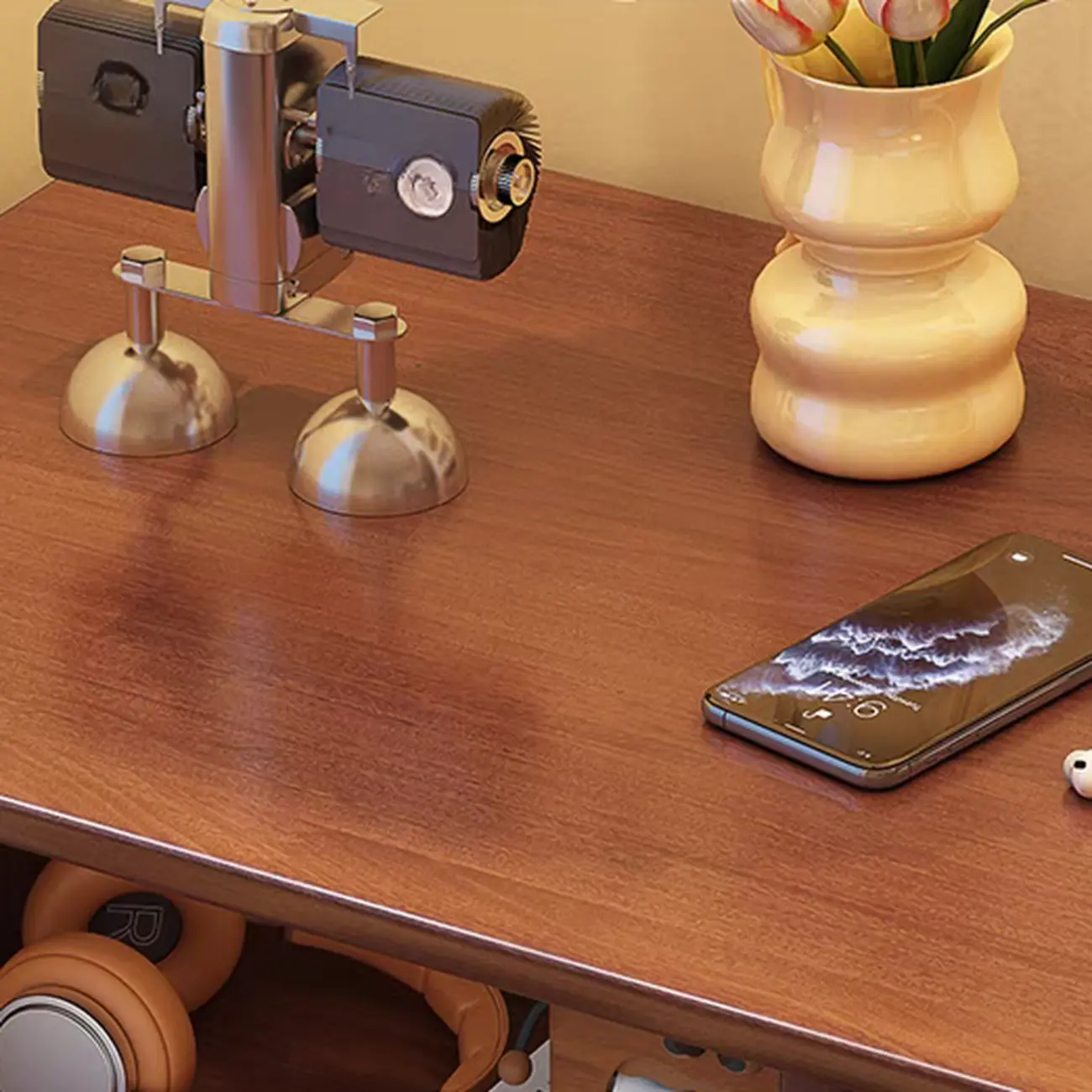 Classic Wooden Nut-Brown Nightstand with Drawer & Shelf