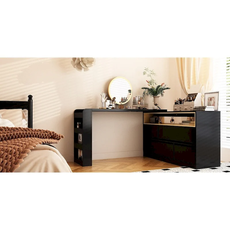 4-Drawer Desk Vanity Sideboard Bedroom Dresser Chest Of Drawers White