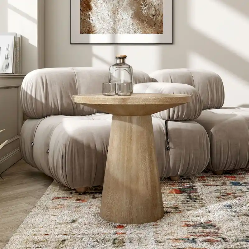 Furniture of America Vitten Modern Round Solid Wood Pedestal End Table