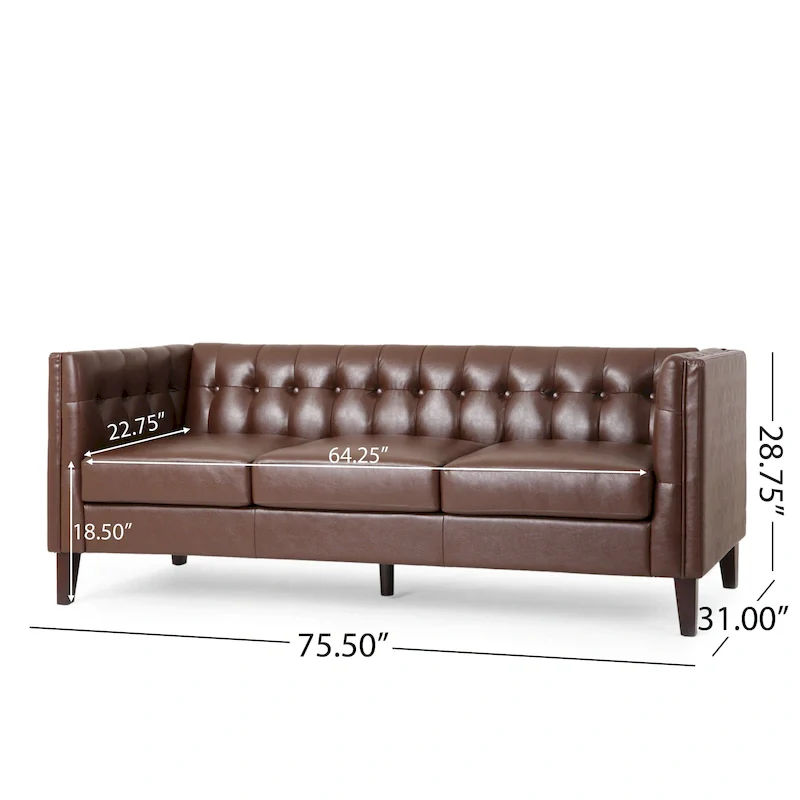 Pondway Faux Leather Tufted 3 Seater Sofa by Christopher Knight Home