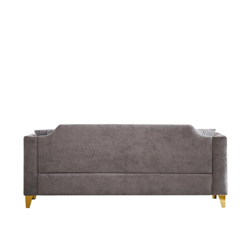 Grey 61.5 Chenille 3-Seater Tufted Sofa with Copper Nail Arms, 2 Pillows