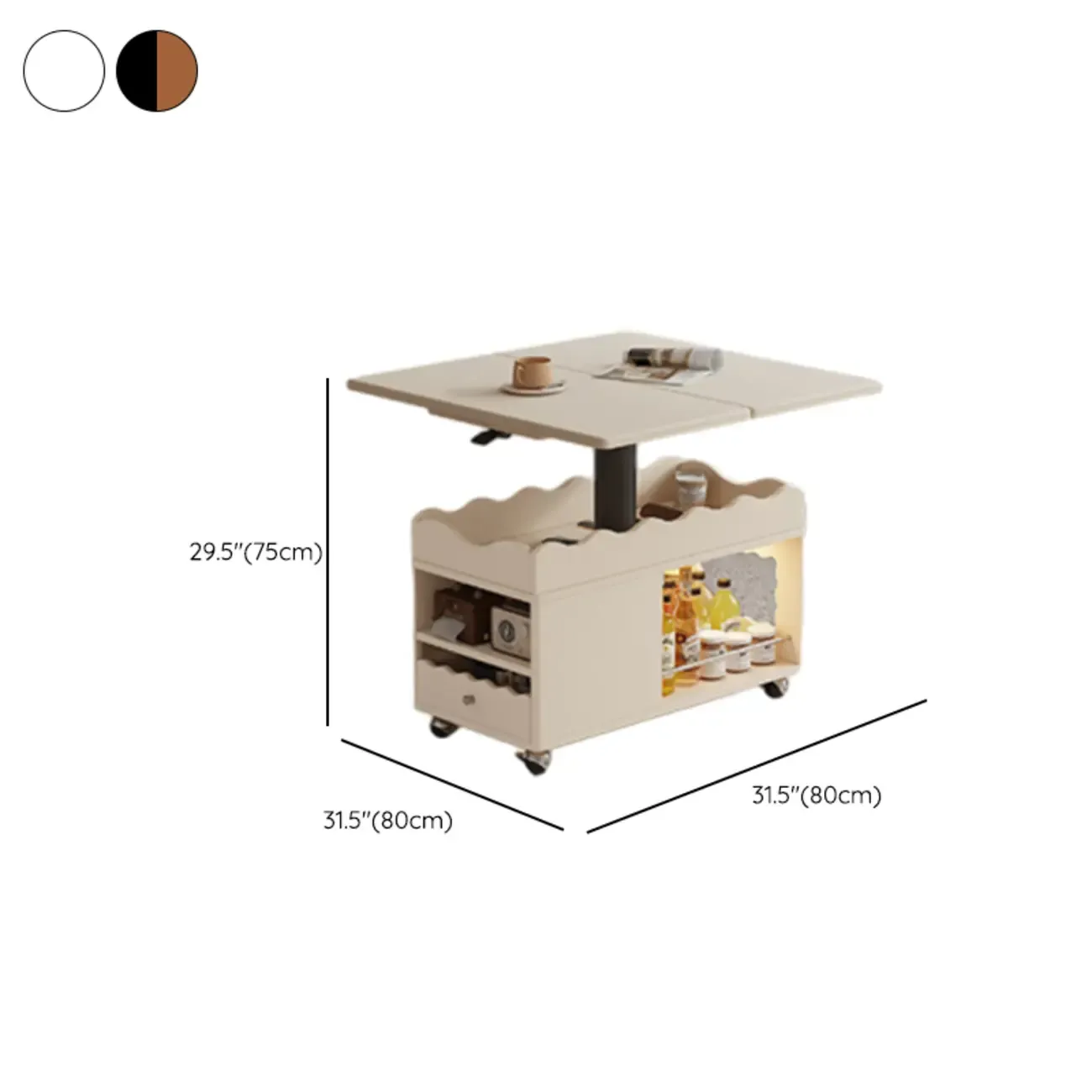 Foldable Wood White Modern Wheeled Small Side Table