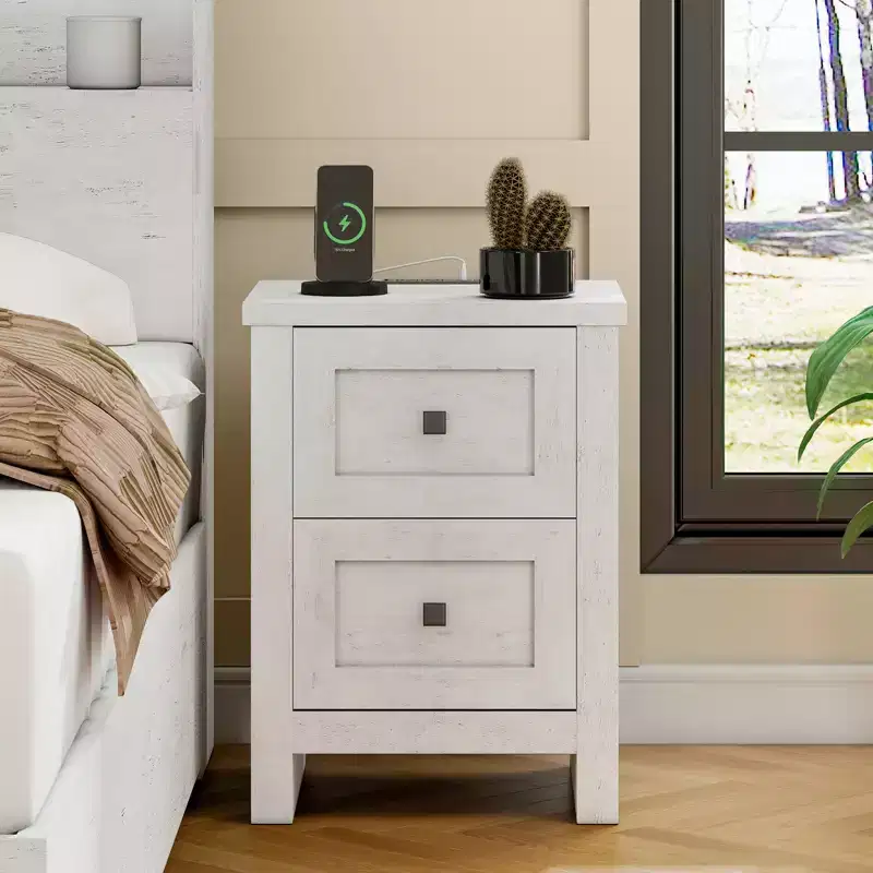 AMERLIFE Nightstand Set of 2 with Charging Station