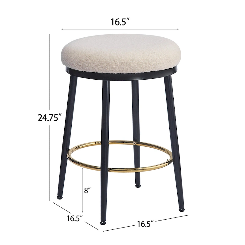 Roomfitters Modern Counter Stools, Set of 2 Bar Height Chairs with Iron Frame, Cushioned Seat and Footrest