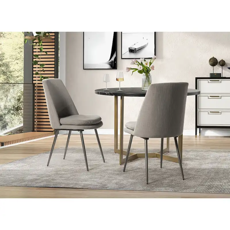 Set of 2 Modern Contemporary Dining Chairs with Metal Legs, Upholstered Seat, Kitchen & Dining