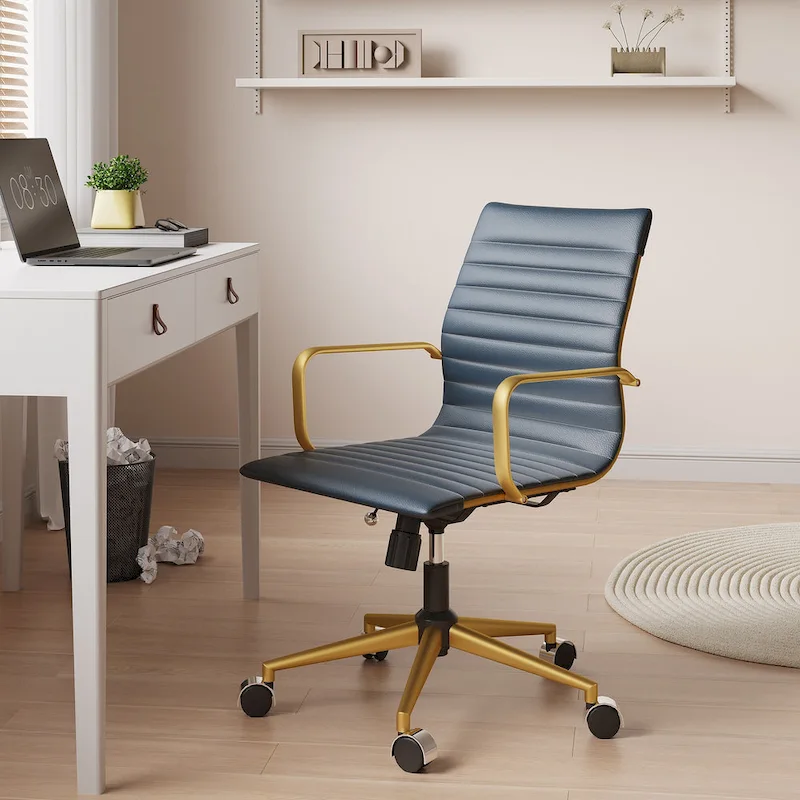 Black Ribbed Swivel Office Chair with Tilt Function