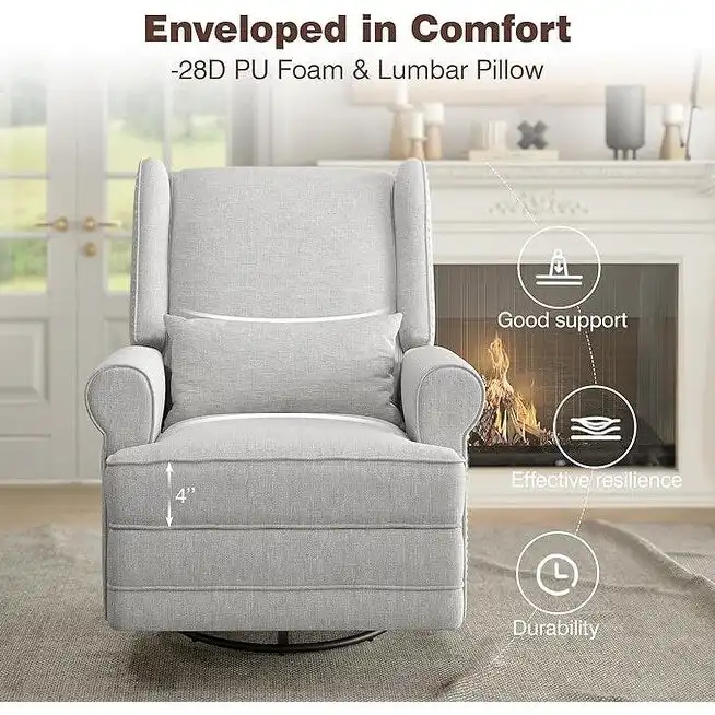 Swivel Recliner Chair with Extra Large Footrest, Grey