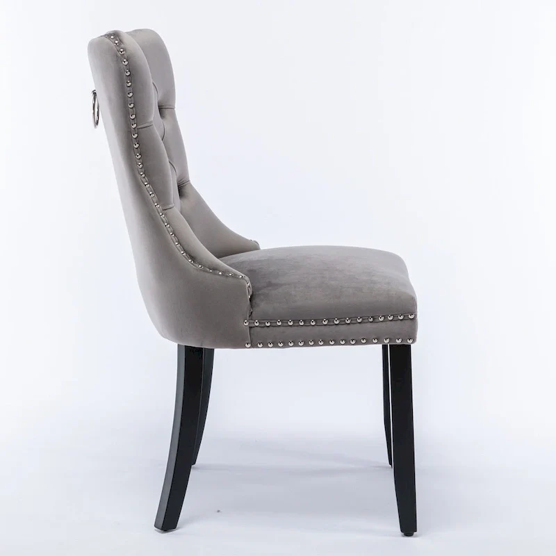 Modern Set of 2 Velvet Tufted Dining Chair with Wood Legs and Nailhead Trim