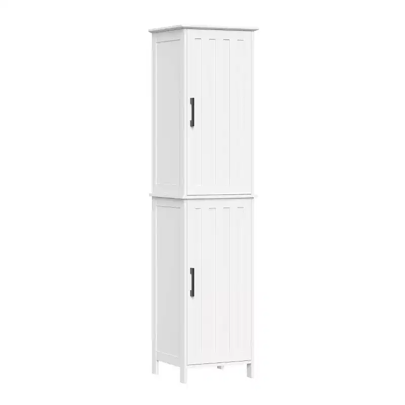 RiverRidge Monroe Tall Bathroom Storage Linen Cabinet and Organizer with Doors and Adjustable Shelves - White
