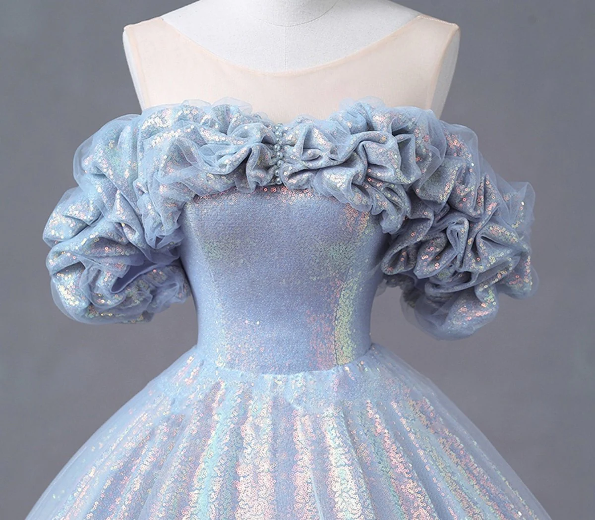 Glitz A Line Sky Blue Off The Shulder Sequined Quinceanera Dresses