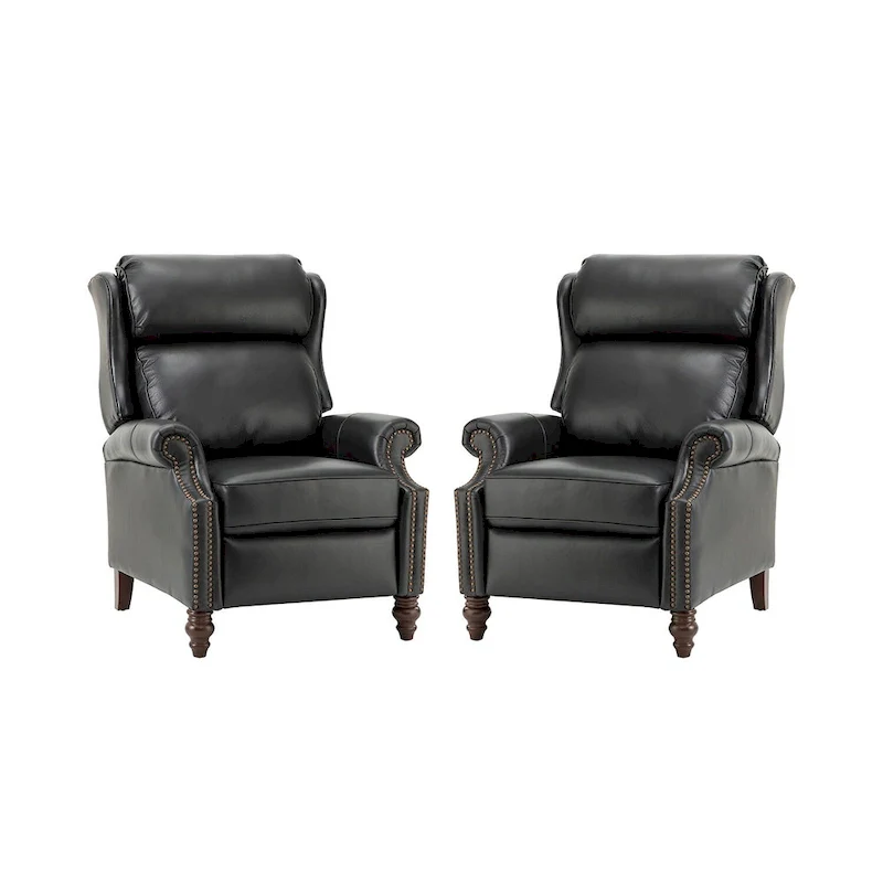 Noemon Modern Genuine Leather Recliner with Nailhead Trims Set of 2 by HULALA HOME
