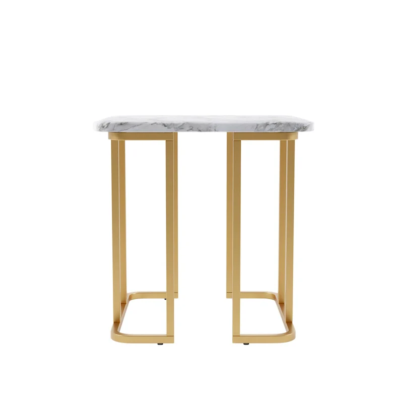 Square Faux Marble Side Table with Metal Base