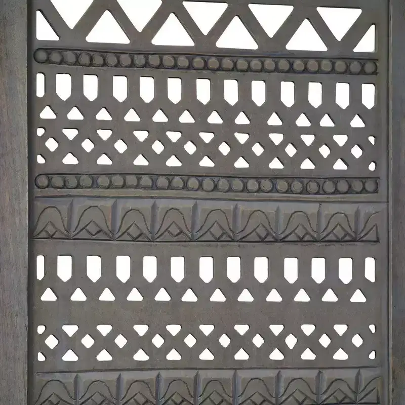 Royal Hampton 3 Panel Folding Mango Wood with Inticate Cut out Geometric Design Room Divider Screen