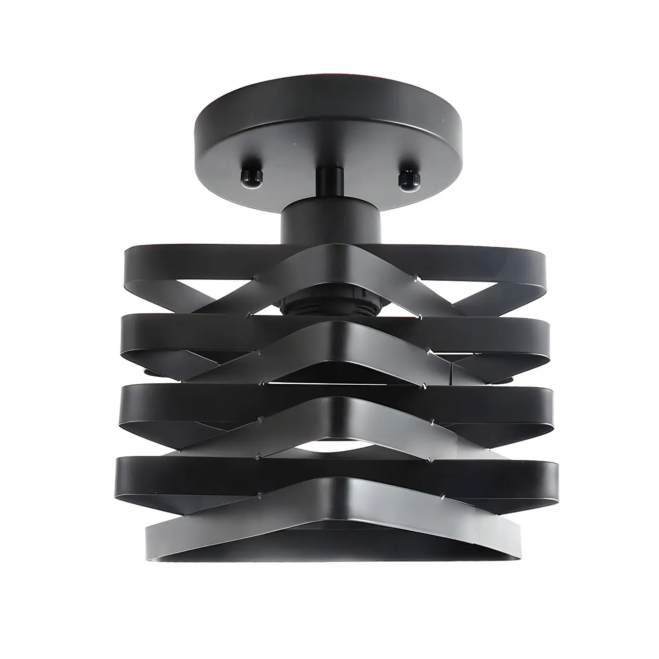 Industrial Geometric Black Iron Hallway Semi Flush Ceiling Light